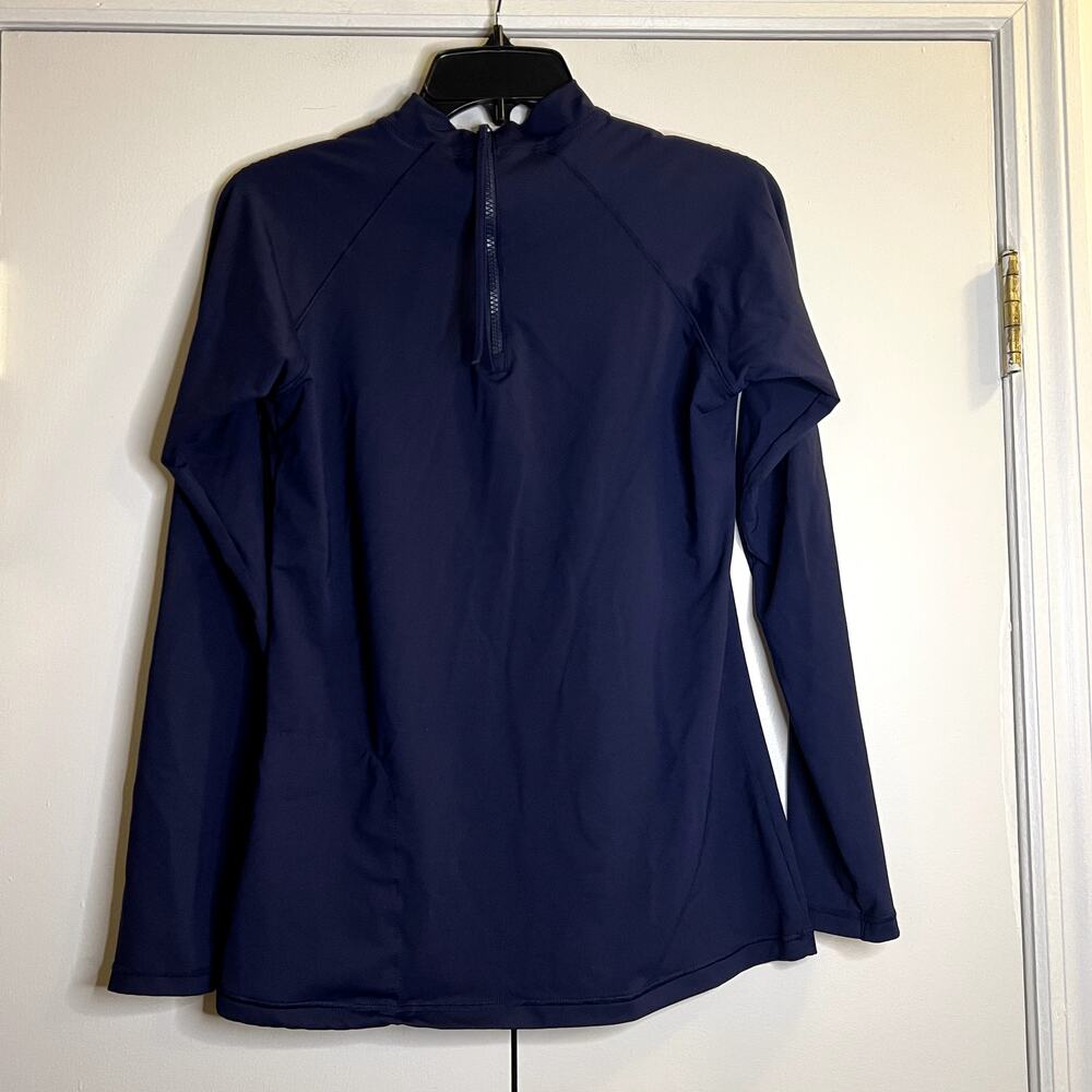 Athleta Blue Fitted Long Sleeve Back zip Top size L - Picture 4 of 6